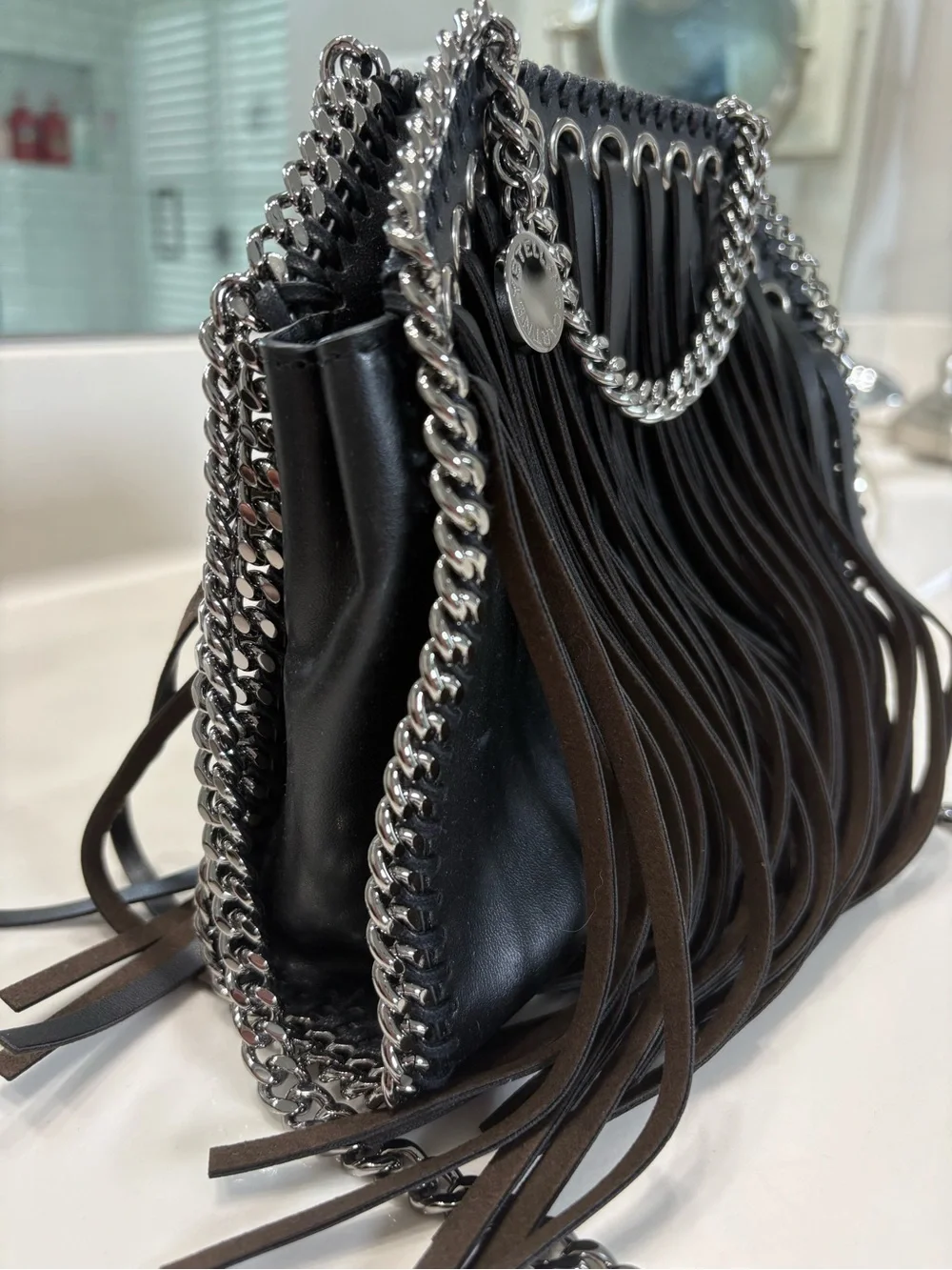 Stella McCartney Tiny Black Fringe Falabella Crossbody Bag - Picture 2 of 11